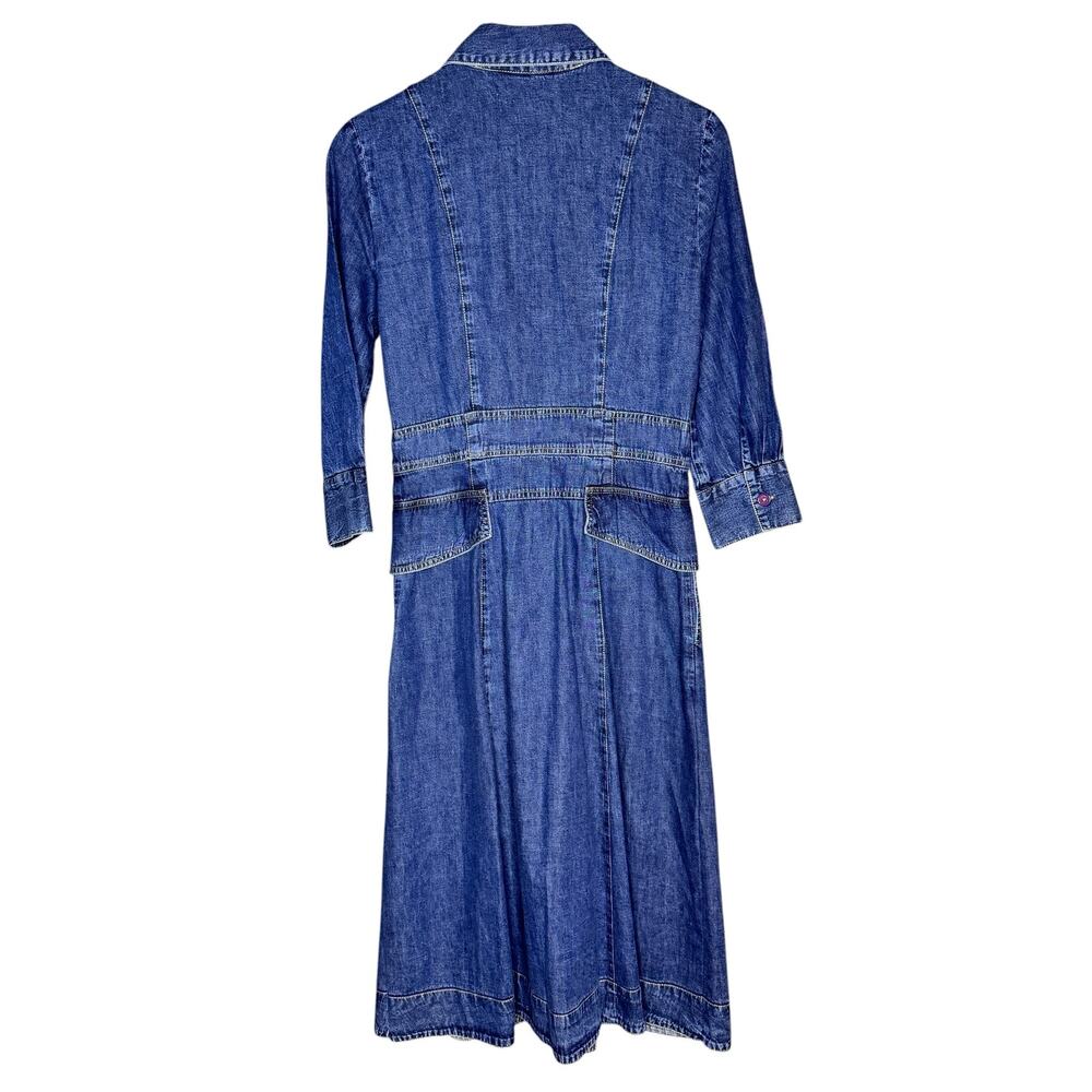 Michael Kors Denim Shirt Dress XS Blue Belted Button Front Midi Pockets - Picture 2 of 7
